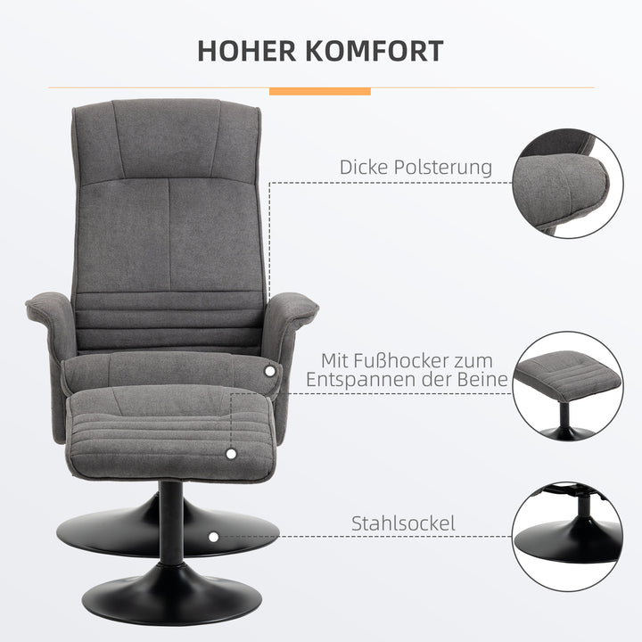 Lænestol med fodskammel, justerbar ryglæn, 69 cm x 71 cm x 104 cm, mørkegrå + sort