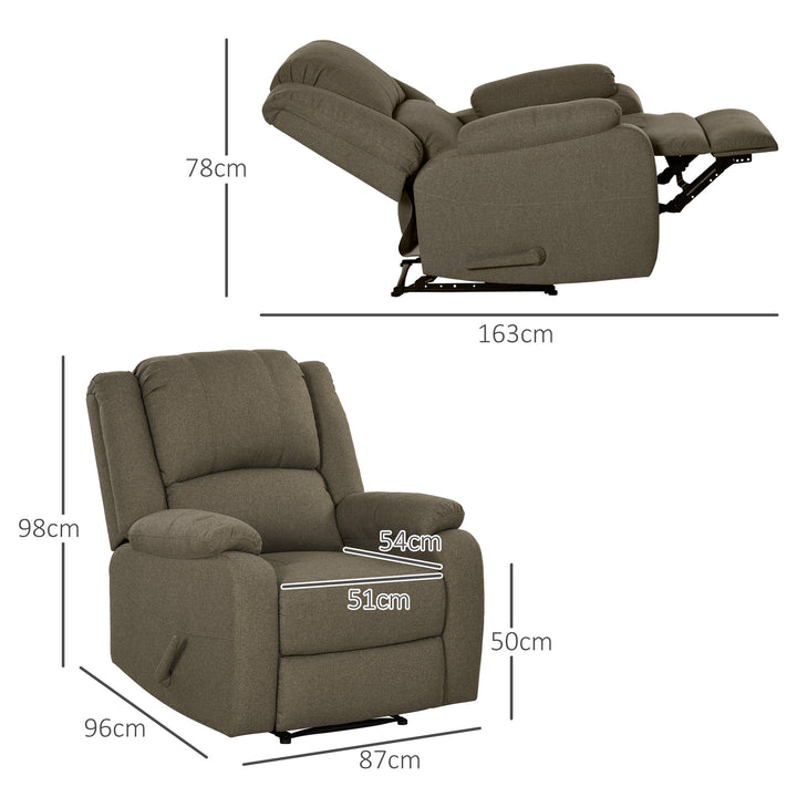Lænestol med hældningsfunktion og fodstøtte, justerbar, op til 150 kg, stålstel, 90 x 96 x 98 cm, brun