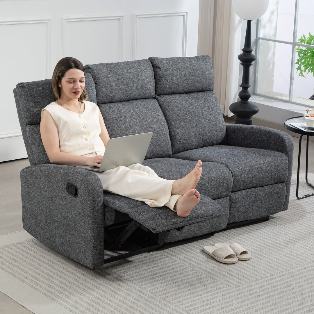 3-personers sofa, individuelt justerbare ryglæn, fodstøtte, stofbetræk, metal, grå