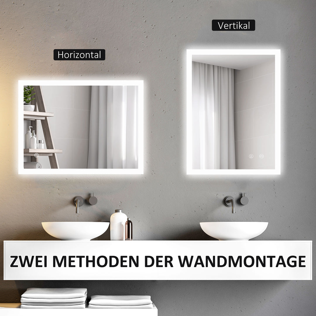 Kleankin led badeværelsesspejl, baggrundsbelyst, touchfunktion, hukommelsesfunktion, dugfri, 70 x 50 cm