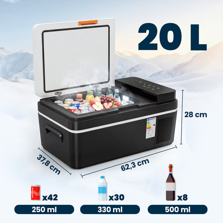 Kompressorkøler 20L -20℃-20℃ Elektrisk køler med app-styring LED-lys USB-port Batteribeskyttelse