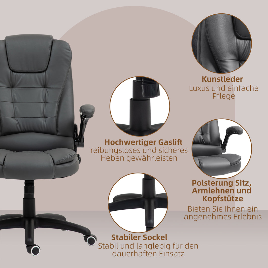 Ergonomisk kontorstol med foldbare armlæn og hvilefunktion, mørkegrå