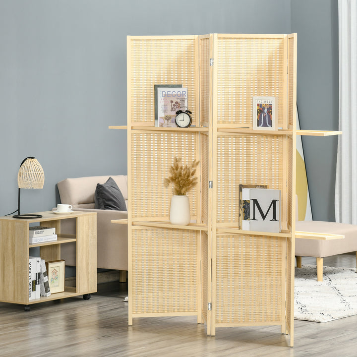 Bambus rumdeler med 2 hylder, foldbar, fodpuder, naturfarvet