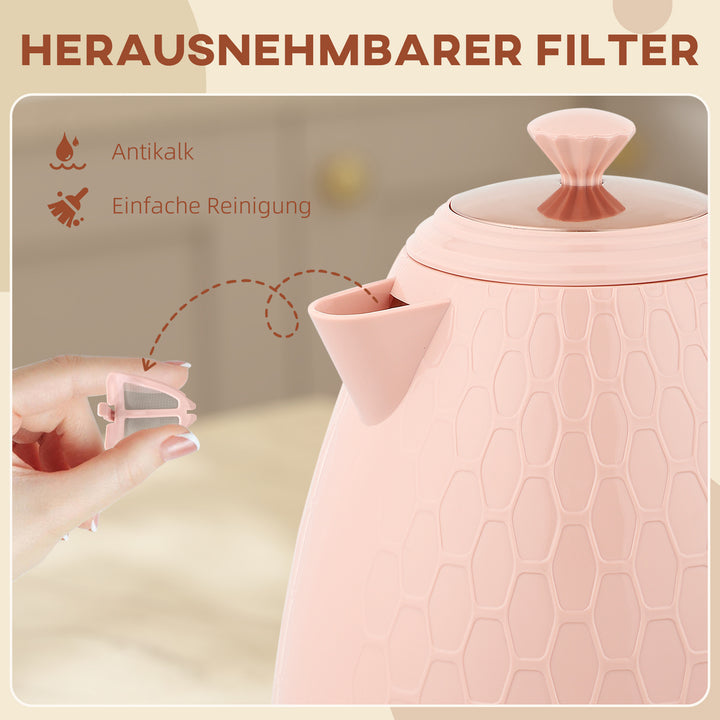 Elkedel, 1,7L, hurtigkogningsfunktion, 2,2kW, ledningsfri med aftageligt antikalkfilter, lyserød