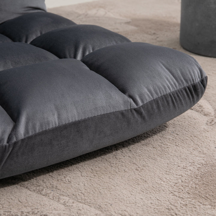 Lænestol gæstemadras gulvstol, justerbar ryglæn, velourlook, 55 cm x 71 cm x 53,5 cm, grå