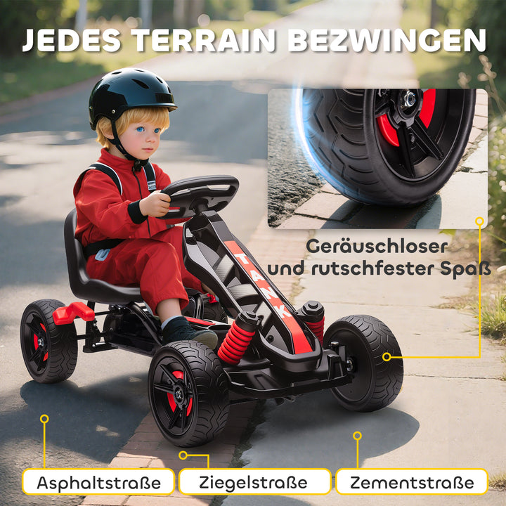Gokart med pedaler, pedalbil til børn med bremse, skridsikre hjul, metalramme, 3-6 år, rød