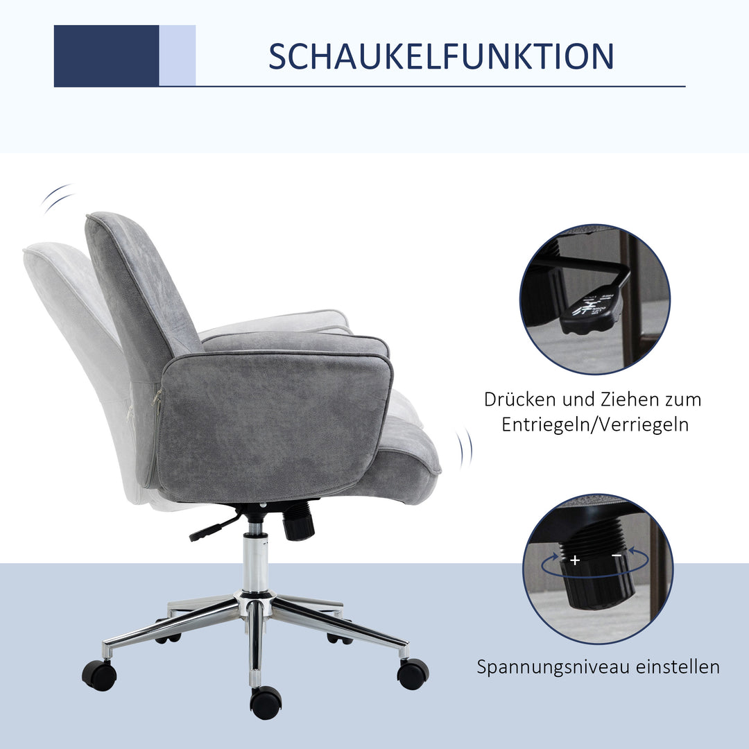 Kontorstol med gyngefunktion, højdejusterbar drejestol, ergonomisk arbejdsstol, moderne, lasteevne op til 120 kg, mikrofiber, lysegrå, 67 x 69 x 92-102 cm