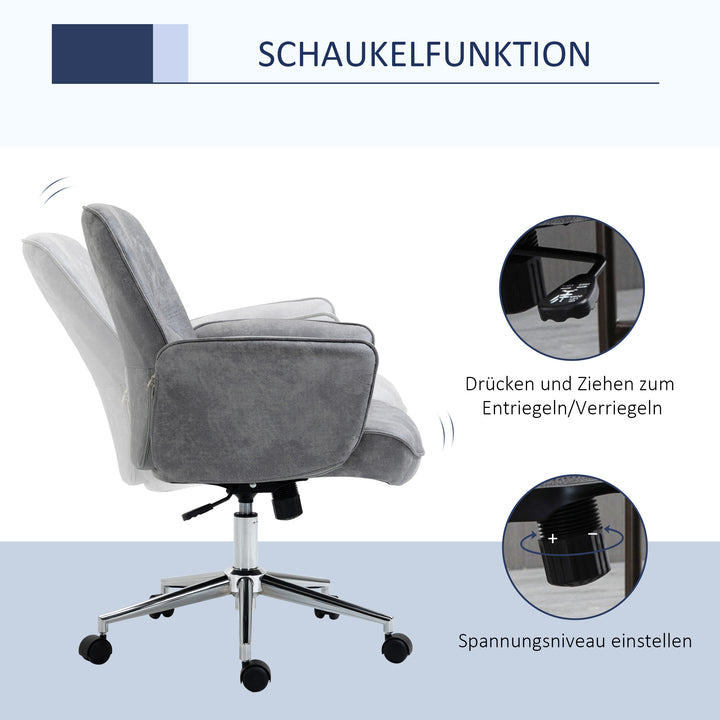 Kontorstol med gyngefunktion, højdejusterbar drejestol, ergonomisk arbejdsstol, moderne, lasteevne op til 120 kg, mikrofiber, lysegrå, 67 x 69 x 92-102 cm