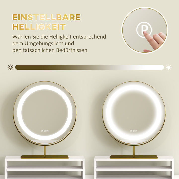 Sminkebord med 360° spejl, led-belysning, 2 skuffer, hvid/guld