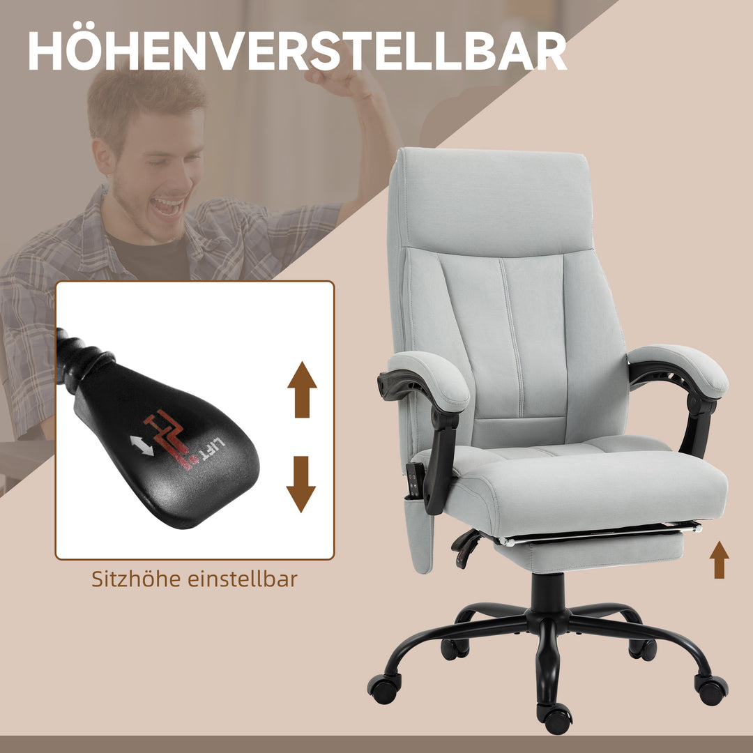 Kontorstol med massagefunktion og varmefunktion, fodstøtte, op til 120 kg, grå