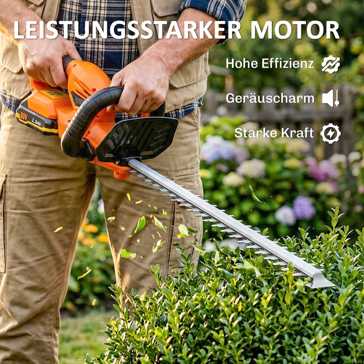 Elektrisk hækkeklipper, batteridrevet, 100W motor, ledningsfri, 51 cm klippelængde, ABS, orange