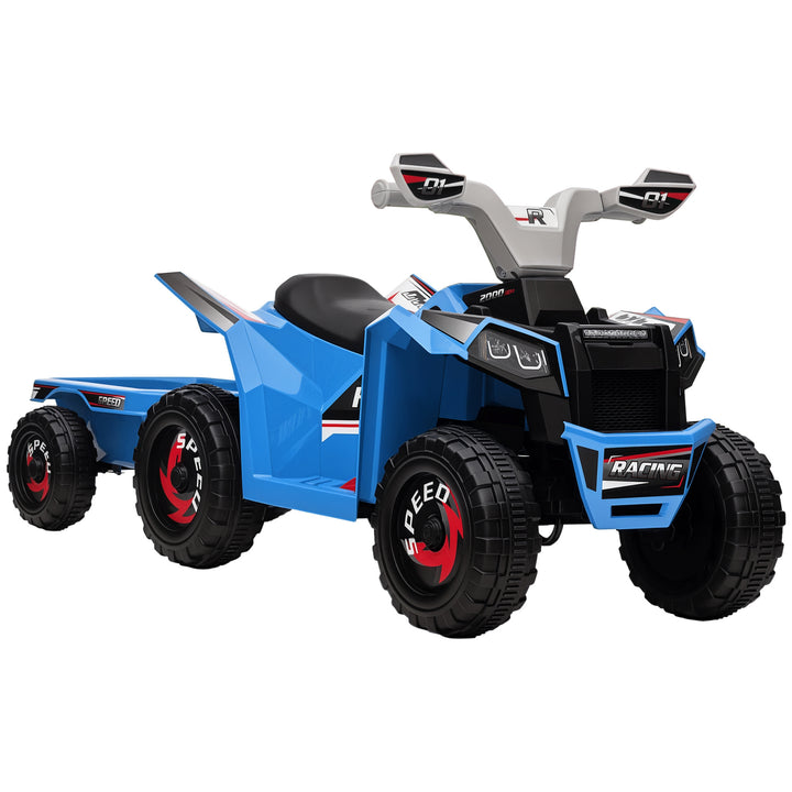 Børne atv, genopladelig, 2,5 km/t, med anhænger, 50 min. køretid, til børn 1,5 til 3 år, blå