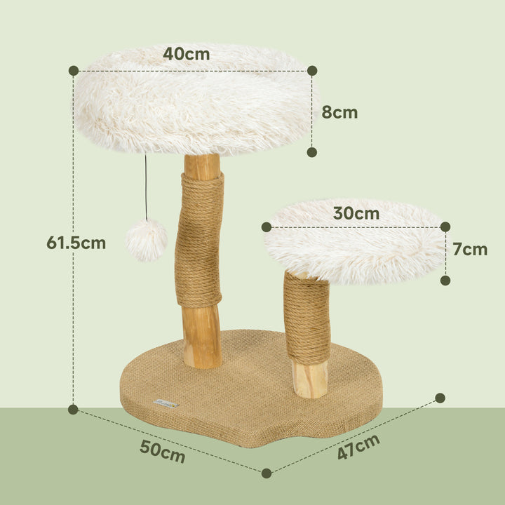 Kradsetræ, 61,5 cm, med katteseng, kradsetræ, hoppeplatform, legetøjsbold, til katte op til 5 kg, hvid