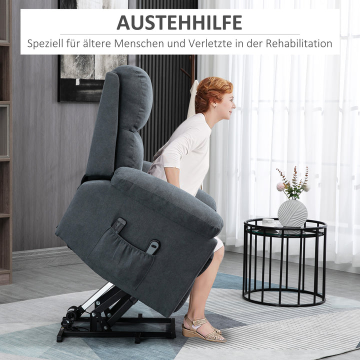 Massagestol med stand-up-hjælp, sygeplejestol med stand-up-hjælp, 8 vibrationsmotorer, inkl. fjernbetjening, grå