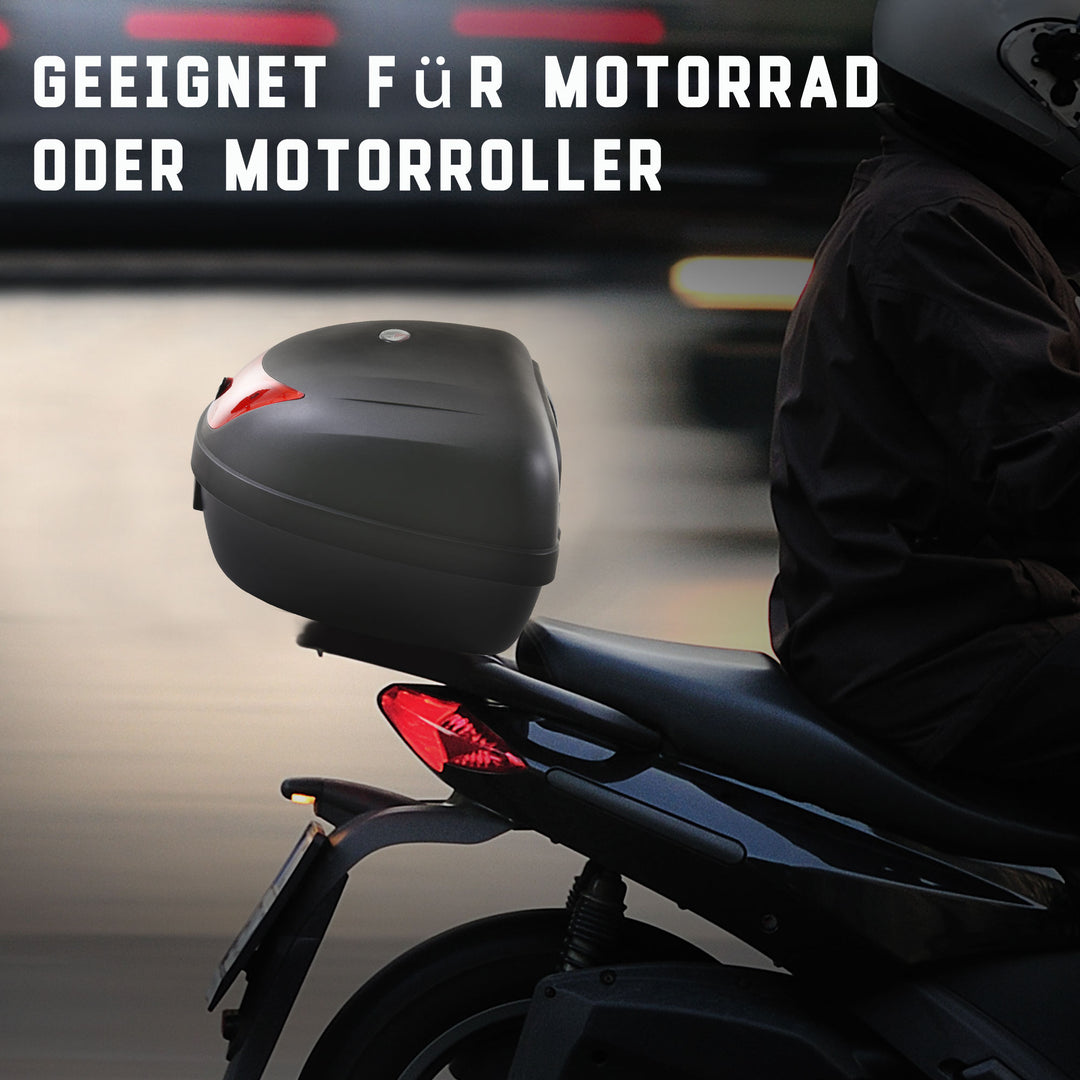 Motorcykelkuffert, scooterkuffert til motorcykler, scootere, knallerter og atv'er, 48 l hjelmkuffert, topboks, sort, 59 x 43 x 33 cm