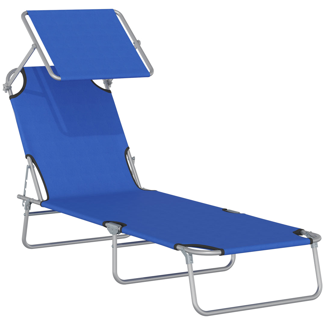 Solseng med solskærm, foldbar, justerbar ryglæn, metalramme, 187 x 58 x 36 cm, blå