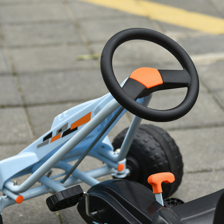 Gokart med håndbremse, justerbart sæde, pedal, frem- og bakgear, kettcar pedalbil, børnebil, børnelegetøj, pedal-gokart til børn fra 3 år, lyseblå