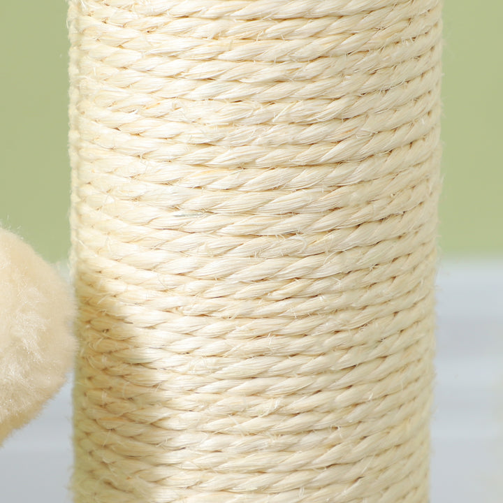 Kradsetræ til katte, 49 cm, sisal kradsetræ, boldløbebane, legebold, legefjeder, 4-i-1 design, eg, hvid