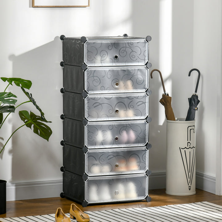 Modulært reolsystem til 6 par sko, 49 cm x 36,5 cm x 108 cm, sort