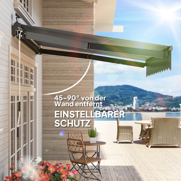 Klemmemarkise med håndsving solcellelampe leddelt armmarkise markise solbeskyttelse uv 50+ 300 cm bred grå