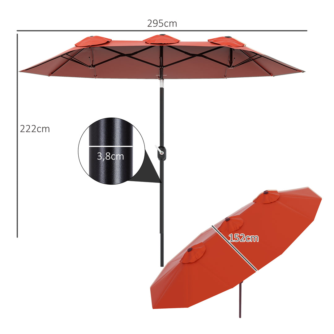 Parasol, haveparasol, vipbar, med håndsving, vindfang, polyester+stål, bordeaux, 295 x 152 cm