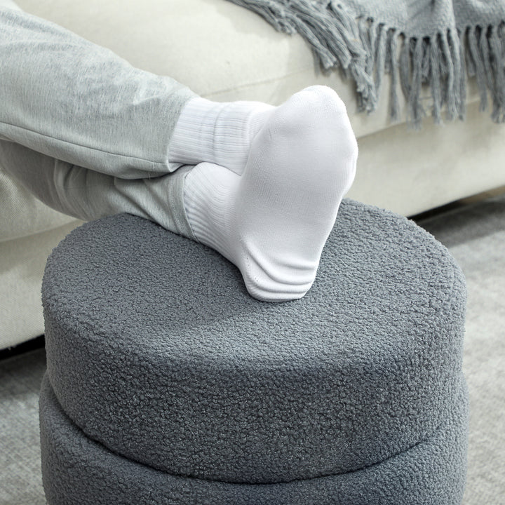 Skammel, rund, teddy fleece, op til 120 kg, ø40x45h cm, mørkegrå