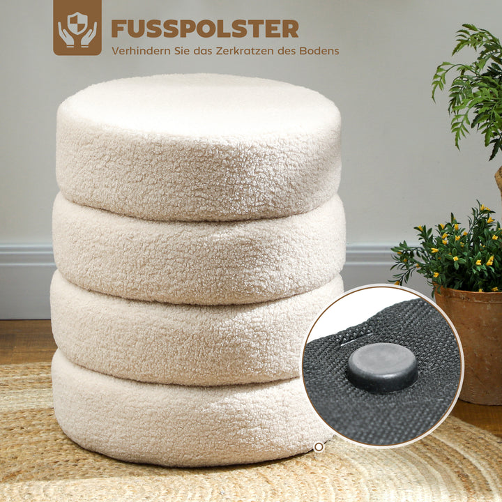 Skammel, rund, teddy fleece, op til 120 kg, ø40x45h cm, beige