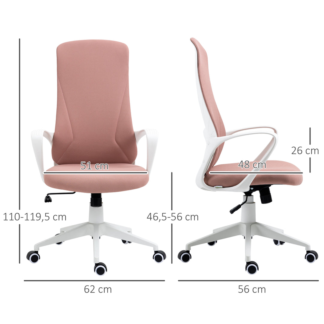 Kontorstol, computerstol, vipbart ryglæn, drejelig, højdejusterbar, 62x56x110-119,5 cm, pink
