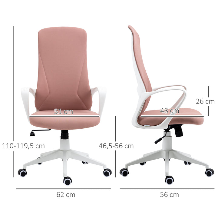 Kontorstol, computerstol, vipbart ryglæn, drejelig, højdejusterbar, 62x56x110-119,5 cm, pink