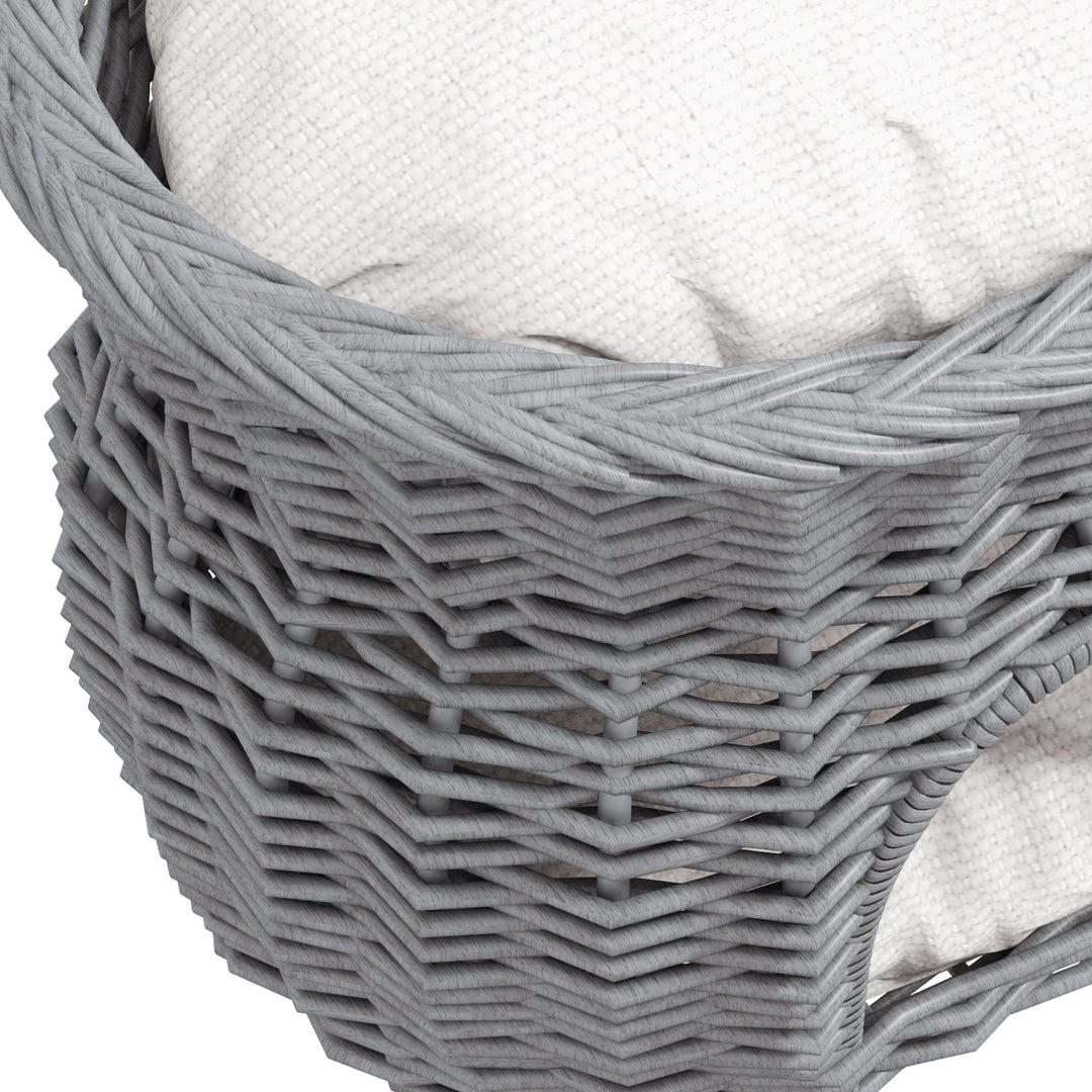 Rattan flettet kattekurv kattehus med 2 bløde puder kattekurv kæledyrsseng lavet af vandhyacint til stue grå 56 x 37 x 40 cm