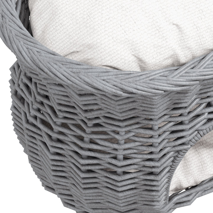 Rattan flettet kattekurv kattehus med 2 bløde puder kattekurv kæledyrsseng lavet af vandhyacint til stue grå 56 x 37 x 40 cm