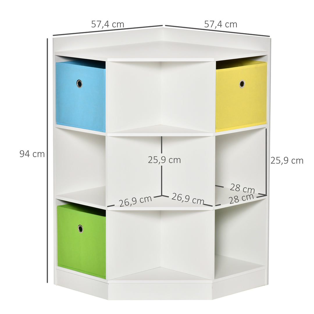 Opbevaringshylde til børn, 3 non-woven skuffer, mdf, væltesikker, hvid