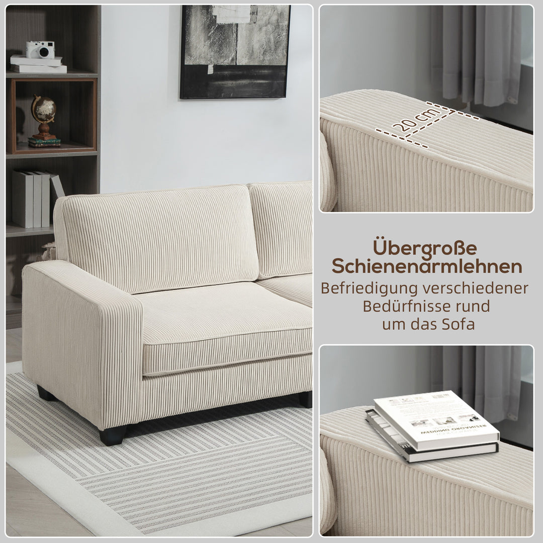 3-personers sofa med fløjlsbetræk, stuesofa med fjederkerne, op til 400 kg, 227 x 84 x 87 cm, cremehvid