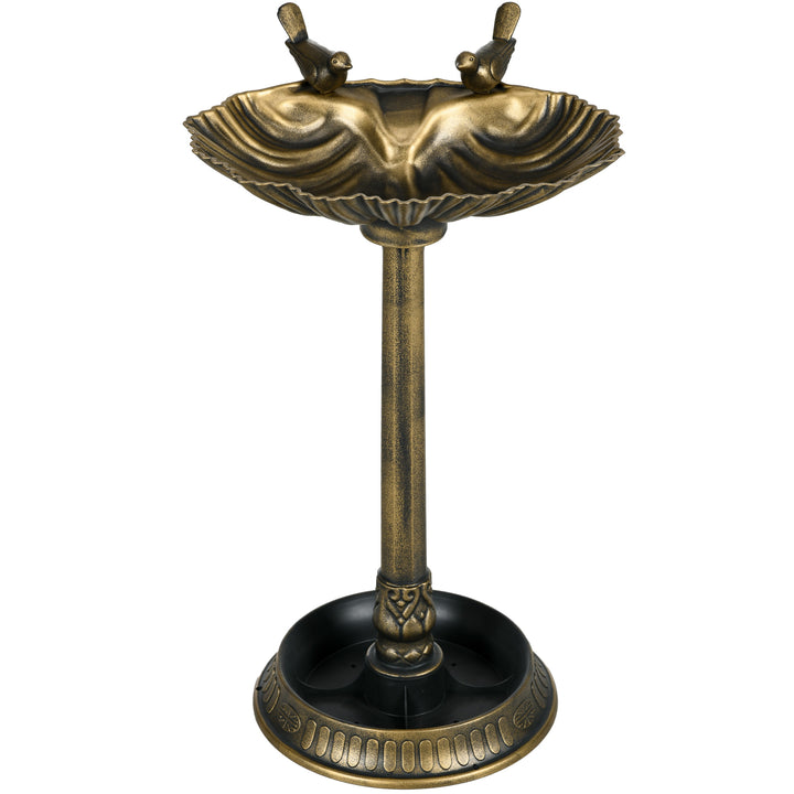 Fuglebad med statuer, 2 bassiner, plastik, antikt look, 49,5L x 38B x 81H cm, bronzefarvet