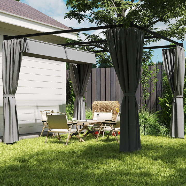 Pergola 3 x 3 m fritstående terrasseoverdækning med skydetag, 4 sidevægge UV-resistent lysegrå