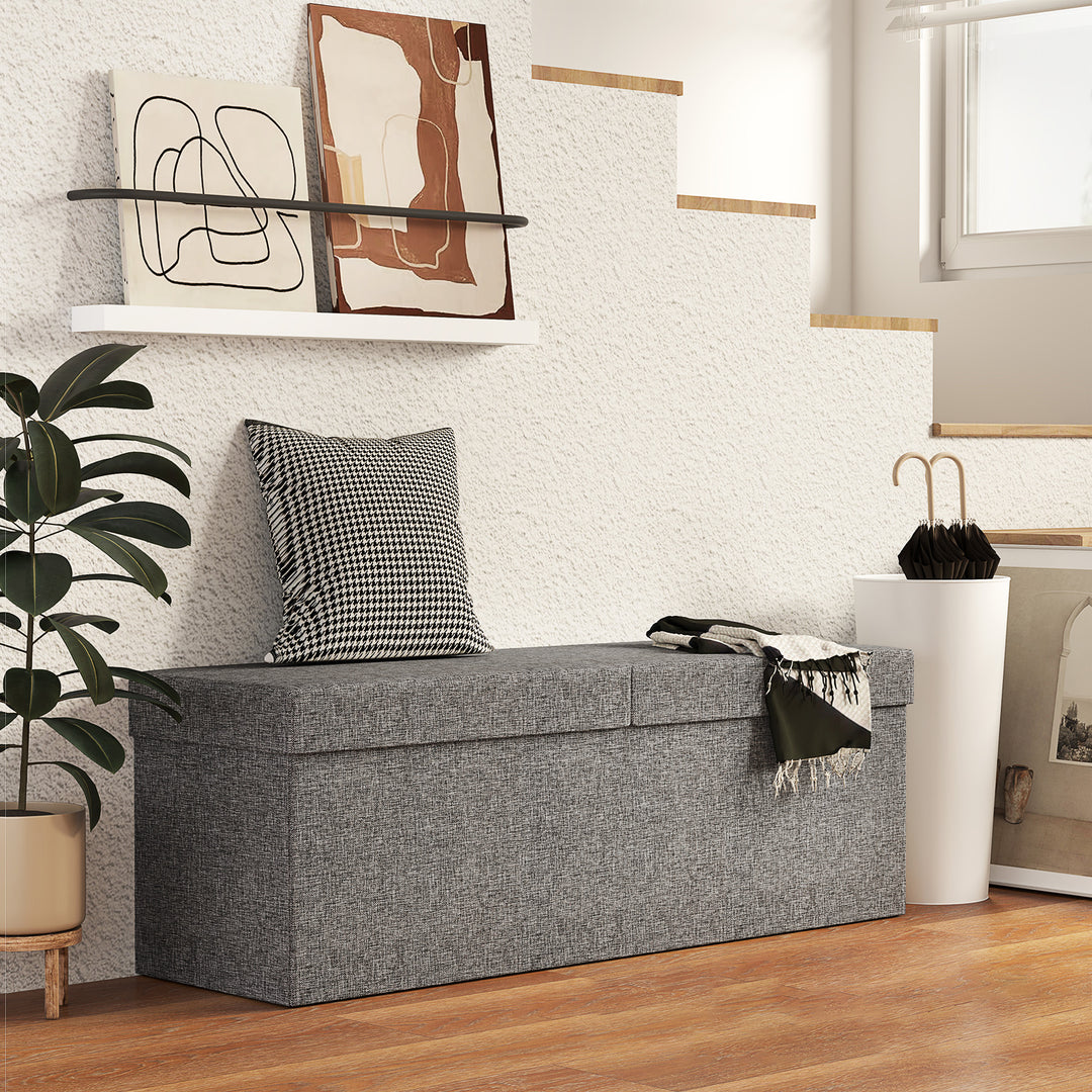 Fodskammel med opbevaring, foldbart design, blødt polstret, til entré, stue, soveværelse, mørkegrå