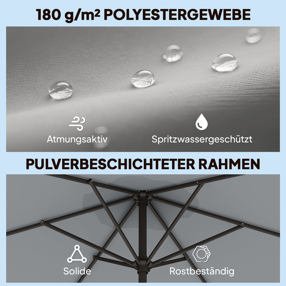 3m parasol med beskyttelsesovertræk, udendørs markedsparasol med vippefunktion og håndsving, vindventil, grå
