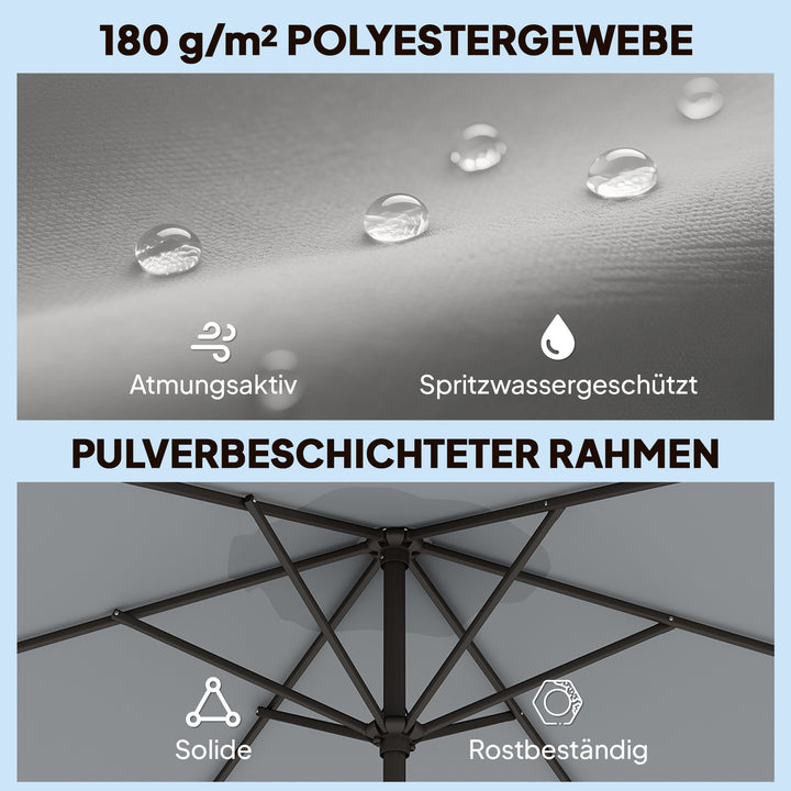 3m parasol med beskyttelsesovertræk, udendørs markedsparasol med vippefunktion og håndsving, vindventil, grå