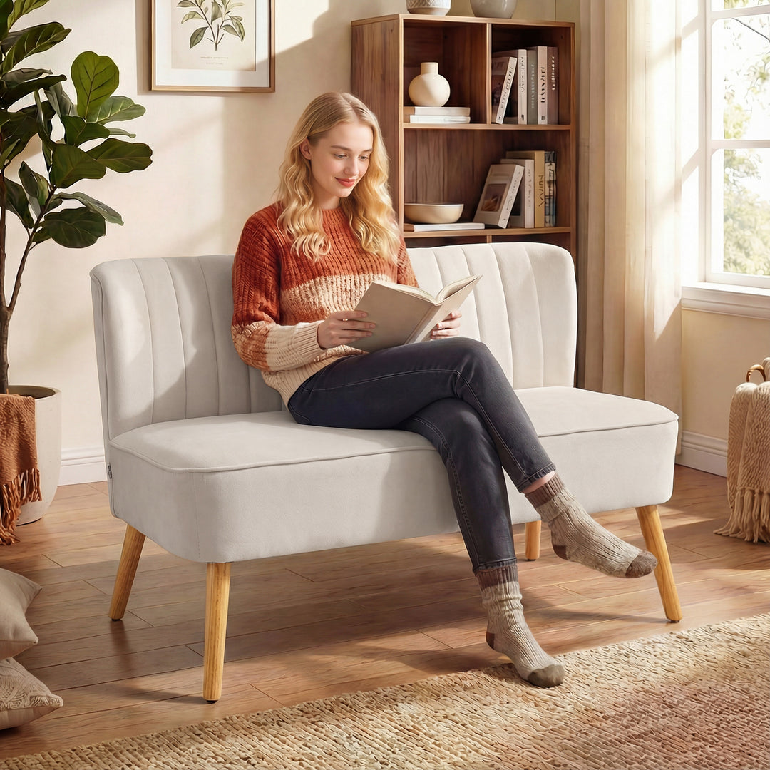 Retro design 2-personers sofa, træben, 117 cm x 56,5 cm x 77 cm, cremehvid