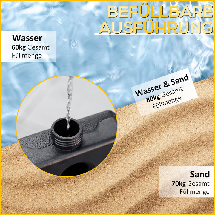 4-delt parasolfod, parasolvægt, parasolfod til udkragningsparasoller i sand/vand op til 60/70 kg