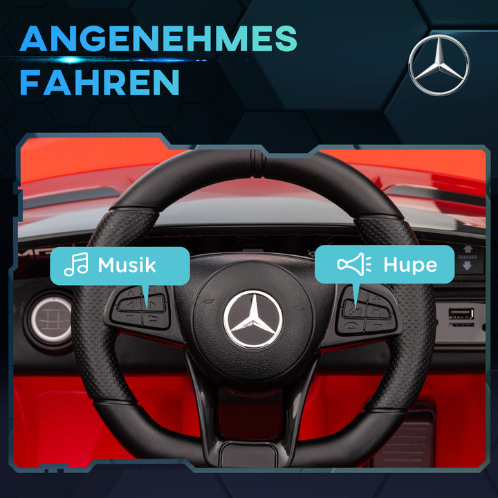 Elektrisk børnebil, Mercedes, 3-5 km/t, fjernbetjening, lys og musik, rød