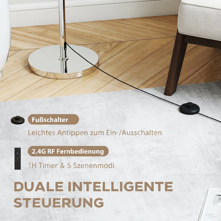 Dæmpbar gulvlampe med linnedskærm, E27, højdejusterbar, beige