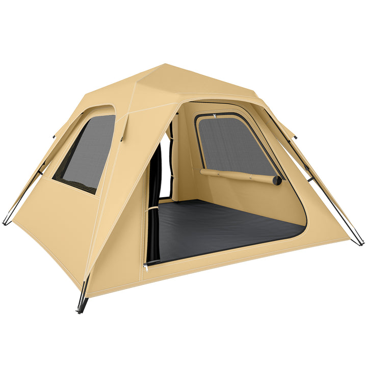 Pop-up-telt med regnslag, vandtæt kuppeltelt til 2-3 personer med 2 døre og 2 vinduer, 240x240x160 cm, khaki