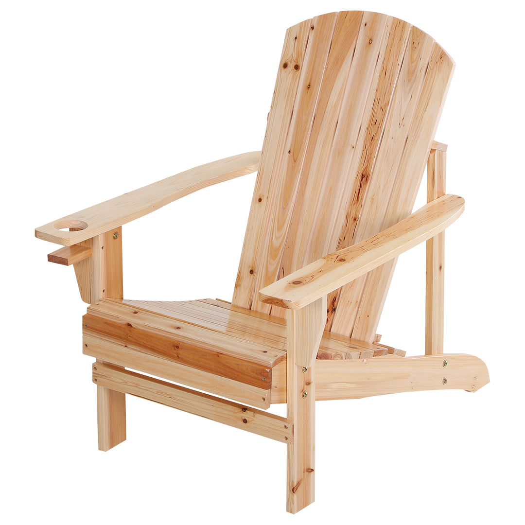 Adirondack havestol med kopholder, haveliggestol, balkonstol, massivt træ, naturlig finish, 72,5 x 97 x 93 cm