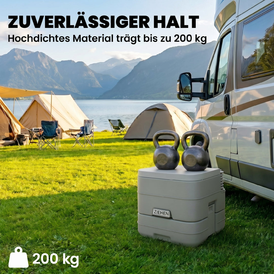 Udendørstoilet, transportabelt toilet, spildevandstank, skylletank, plastik, låg, grå
