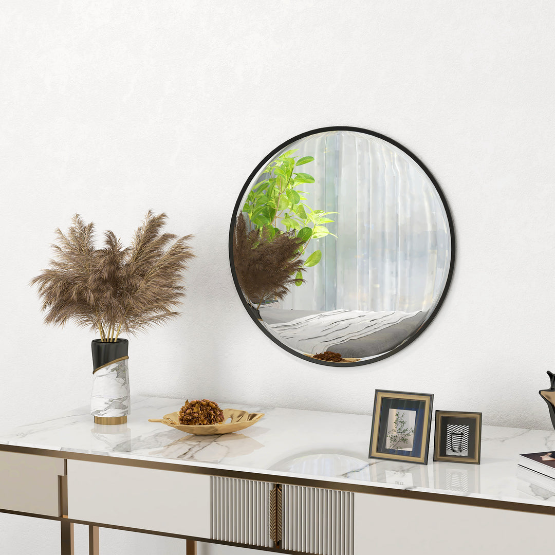 Vægspejl, moderne design, ø61 cm, sort