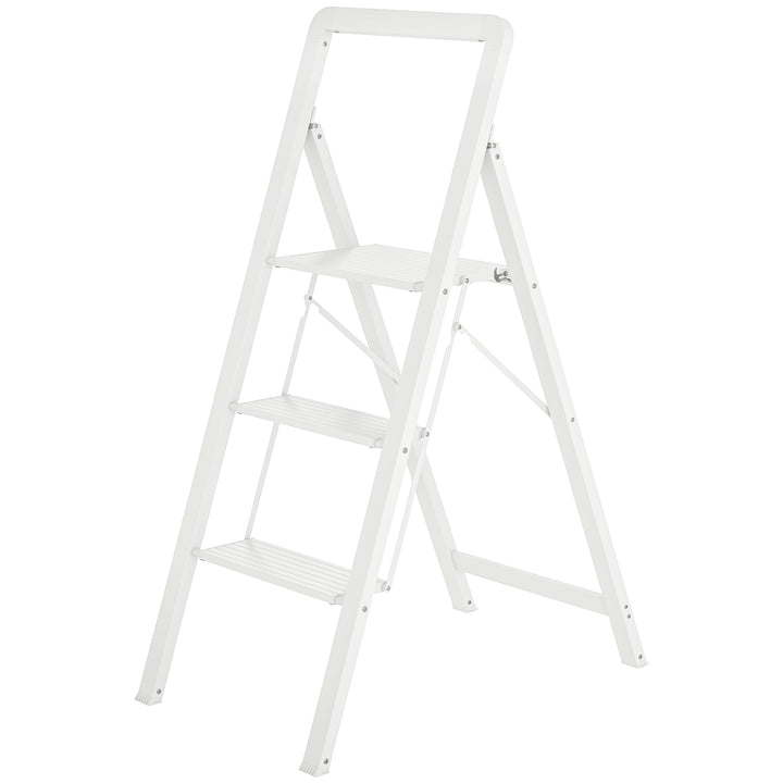 3-Trins trappestige, aluminium foldbar, skridsikker platform, hvid