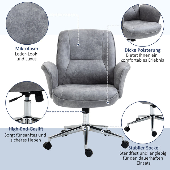 Kontorstol med gyngefunktion, højdejusterbar drejestol, ergonomisk arbejdsstol, moderne, lasteevne op til 120 kg, mikrofiber, lysegrå, 67 x 69 x 92-102 cm