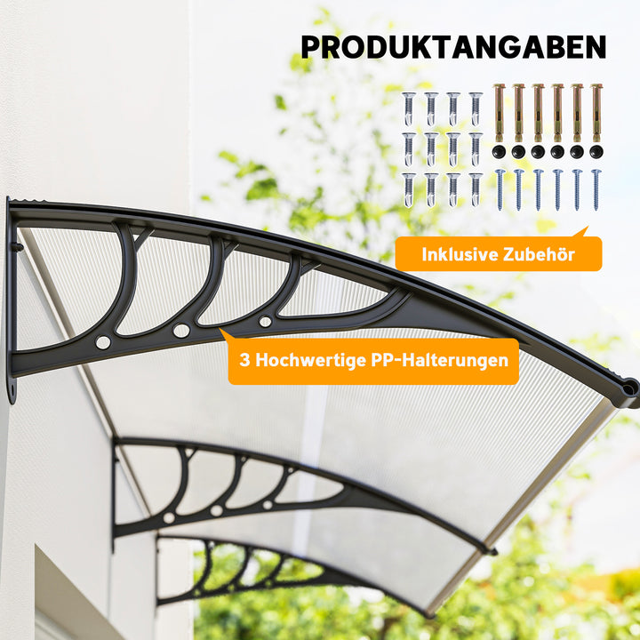 Hoveddørsmarkise 75x195x23 cm tagdækning 5mm polycarbonat solbeskyttelse regnbeskyttelse til udendørs brug aluminium transparent