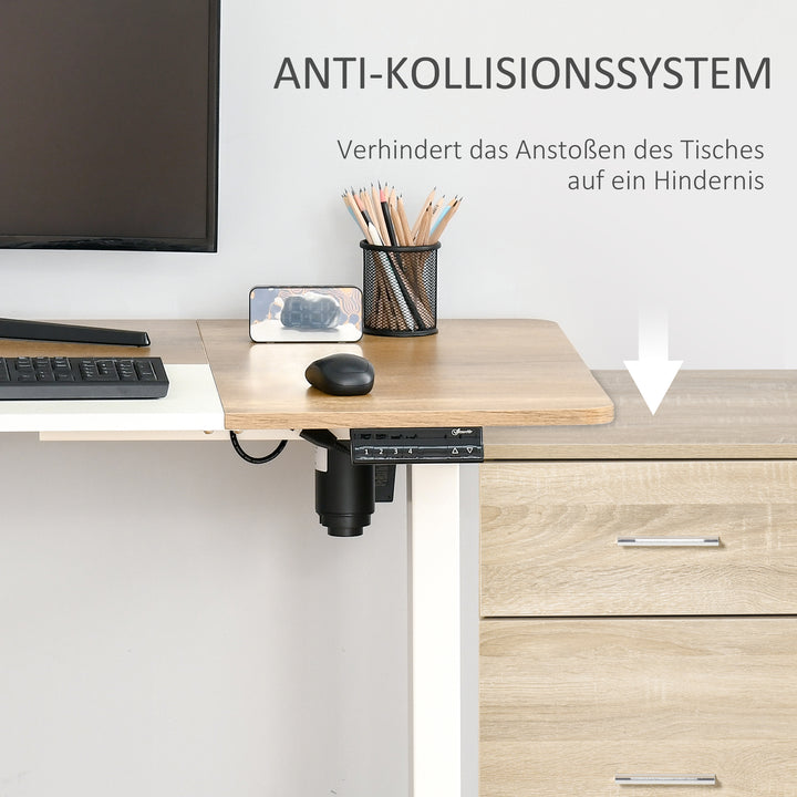 Højdejusterbart skrivebord elektrisk 140 x 70 cm computerbord med 4 hukommelseskontroller, 4-delt bordplade, sit-stee-bord med antikollision, overophedningsbeskyttelse hvid